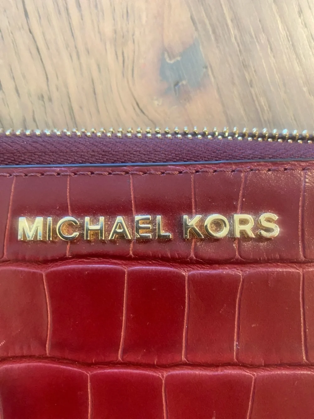 NWOT Michael Kors Croc-Embossed Wristlet in Deep Burgundy